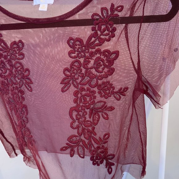 Upcycled Sheer Embroidered Cropped Shirt - Picture 2 of 4